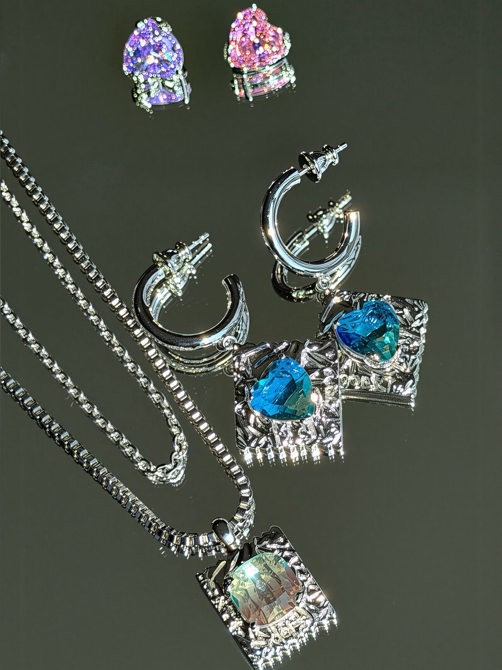 Interchangeable Gemstone Necklace & Earrings Set – 4 Colors